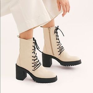 Free People “Dylan” White Lace Up Boots